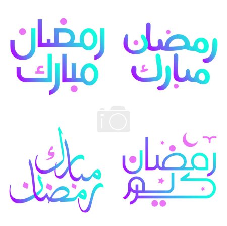 Téléchargez les illustrations : Célébrez Ramadan Kareem avec l'illustration vectorielle de calligraphie islamique dégradée. - en licence libre de droit