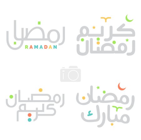 Téléchargez les illustrations : Illustration vectorielle des vœux et salutations du Ramadan Kareem en typographie arabe. - en licence libre de droit