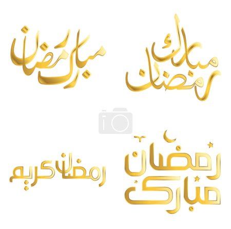 Téléchargez les illustrations : Elégante illustration vectorielle dorée du Ramadan Kareem avec calligraphie arabe. - en licence libre de droit