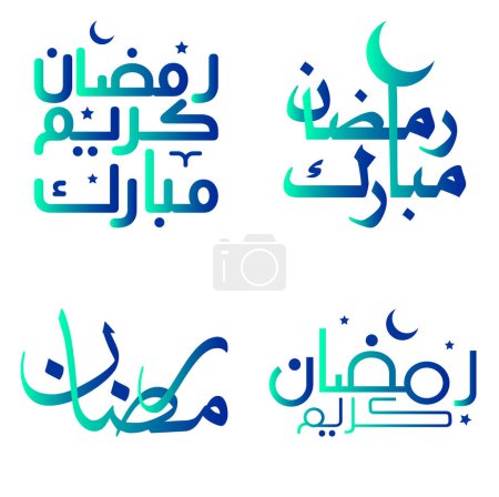 Ilustración de Ilustración vectorial de Ramadán Kareem con elegante caligrafía verde y azul. - Imagen libre de derechos