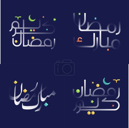 Téléchargez les illustrations : Pack de calligraphie Ramadan Kareem à effet brillant blanc avec accents lumineux et audacieux - en licence libre de droit