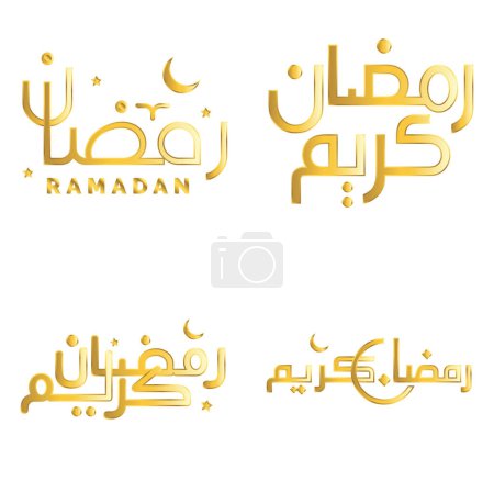 Illustration for Islamic Fasting Month: Golden Ramadan Kareem Vector Illustration in Arabic Calligraphy. - Royalty Free Image