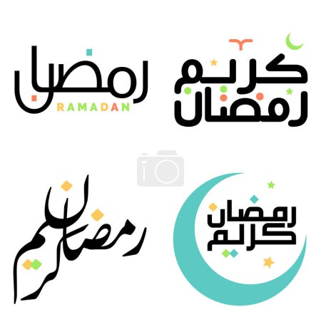 Ilustración de Vector Negro Ramadán Kareem Deseos y saludos con caligrafía árabe. - Imagen libre de derechos