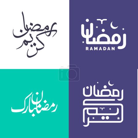 Ilustración de Paquete de caligrafía minimalista de Ramadán Kareem en escritura árabe para el mes santo de ayuno. - Imagen libre de derechos