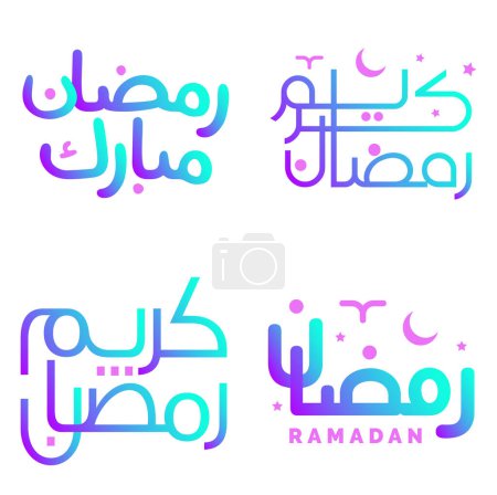 Téléchargez les illustrations : Mois du jeûne islamique : Gradient Ramadan Kareem Illustration vectorielle avec typographie arabe. - en licence libre de droit
