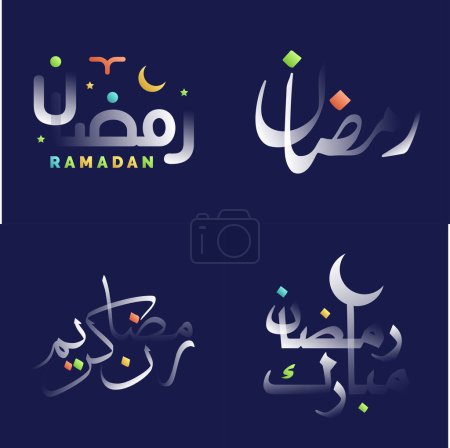 Illustration for Shiny White Glossy Ramadan Kareem Calligraphy with Colorful Design Elements - Royalty Free Image