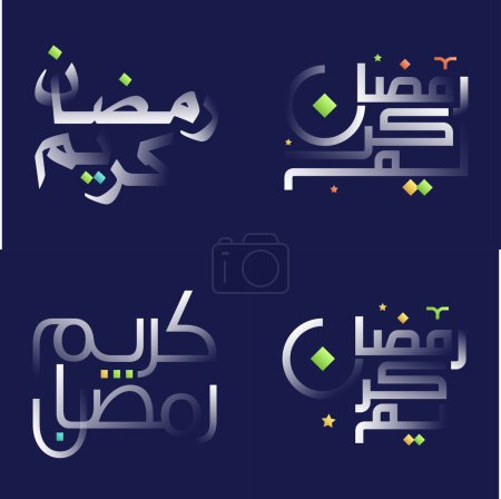 Illustration for Stylish White Glossy Ramadan Kareem Calligraphy Pack with Colorful Elements - Royalty Free Image