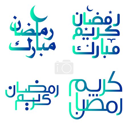 Téléchargez les illustrations : Conception vectorielle verte et bleue de Ramadan Kareem de dégradé pour le mois de jeûne islamique avec la calligraphie élégante. - en licence libre de droit
