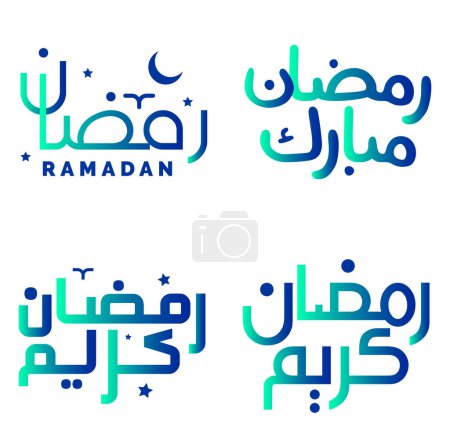 Photo pour Mois islamique du jeûne : Gradient vert et bleu Ramadan Kareem Illustration vectorielle avec typographie arabe. - image libre de droit