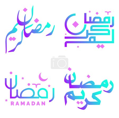 Téléchargez les illustrations : Illustration vectorielle des vœux du Ramadan Kareem en dégradé avec calligraphie arabe. - en licence libre de droit