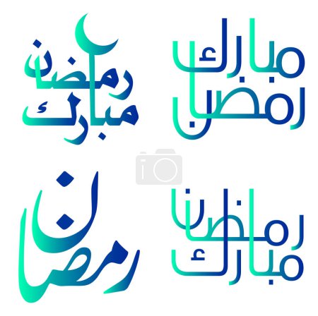 Illustration for Gradient Green and Blue Ramadan Kareem Vector Illustration with Arabic Calligraphy. - Royalty Free Image