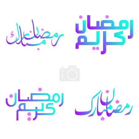 Téléchargez les illustrations : Illustration vectorielle de cartes de vœux Ramadan Kareem dégradées avec calligraphie arabe. - en licence libre de droit