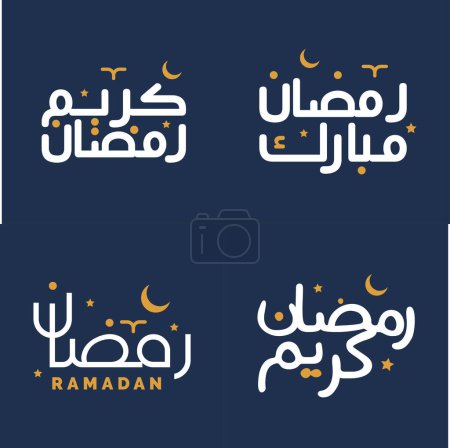 Téléchargez les illustrations : Célébrez le mois sacré du Ramadan avec la calligraphie blanche et les éléments de design orange Design vectoriel. - en licence libre de droit