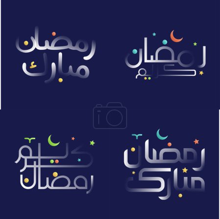 Illustration for Modern Ramadan Kareem Calligraphy Pack with White Glossy Text and Colorful Accents - Royalty Free Image