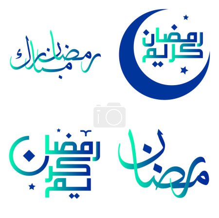 Téléchargez les illustrations : Mois du jeûne islamique : Gradient vert et bleu Ramadan Kareem Illustration vectorielle en calligraphie arabe. - en licence libre de droit