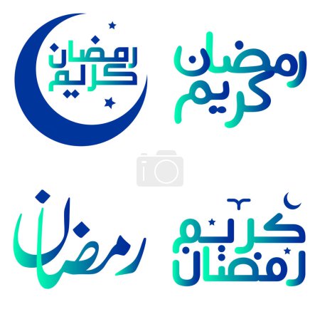 Ilustración de Gradiente Verde y Azul Ramadán Kareem Vector Ilustración con Caligrafía Árabe Tradicional. - Imagen libre de derechos