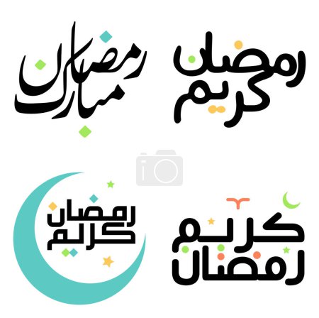 Téléchargez les illustrations : Carte de voeux Vector Black Ramadan Kareem avec design typographique arabe élégant. - en licence libre de droit