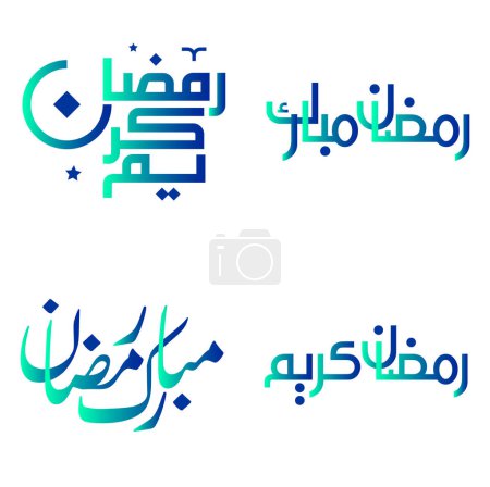 Ilustración de Diseño vectorial de caligrafía árabe verde y azul degradado para los deseos de Ramadán Kareem. - Imagen libre de derechos