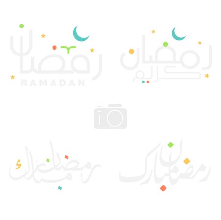 Téléchargez les illustrations : Typographie arabe multi-styles pour le Ramadan Salutations manuscrites Calligraphie. - en licence libre de droit