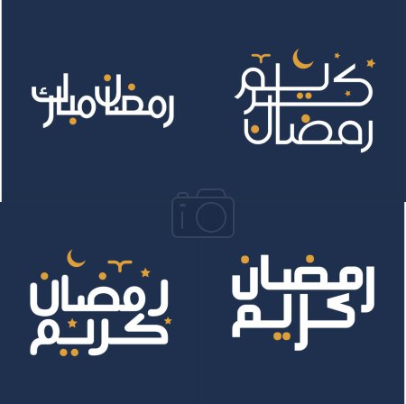 Téléchargez les illustrations : Célébrez le mois sacré du Ramadan avec la calligraphie blanche et les éléments de design orange Illustration vectorielle. - en licence libre de droit