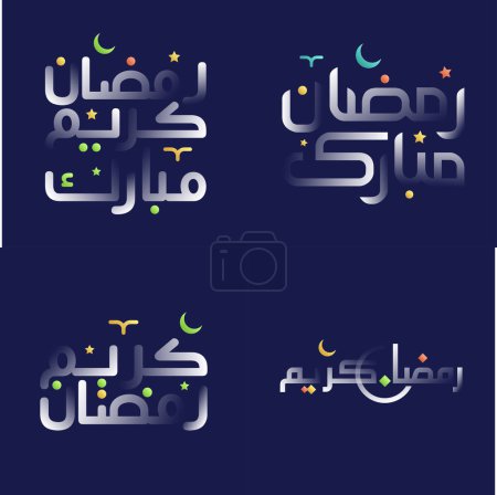 Ilustración de Elegante blanco brillante Ramadán Kareem Caligrafía conjunto con colores vibrantes y arte caligráfico islámico - Imagen libre de derechos