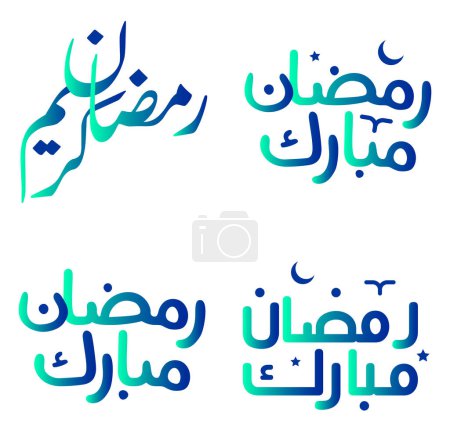 Téléchargez les illustrations : Illustration vectorielle des vœux verts et bleus du Ramadan Kareem avec typographie arabe. - en licence libre de droit