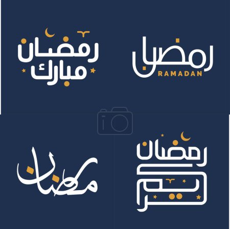 Ilustración de Elegante caligrafía blanca con elementos de diseño naranja para tarjetas de felicitación Ramadán Kareem Vector Illustration. - Imagen libre de derechos