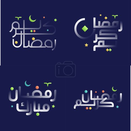 Téléchargez les illustrations : Élégant blanc brillant Ramadan Kareem Calligraphie avec des éléments de conception colorés - en licence libre de droit