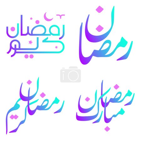 Téléchargez les illustrations : Carte de voeux Ramadan Kareem à dégradé vectoriel avec calligraphie arabe. - en licence libre de droit