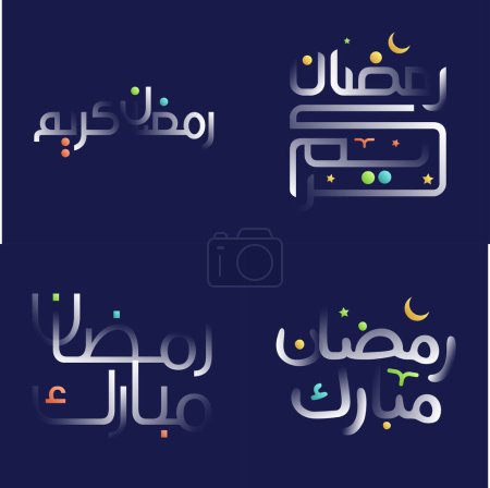 Téléchargez les illustrations : Pack de calligraphie Kareem Ramadan brillant blanc festif avec des éléments de design islamique multicolores - en licence libre de droit