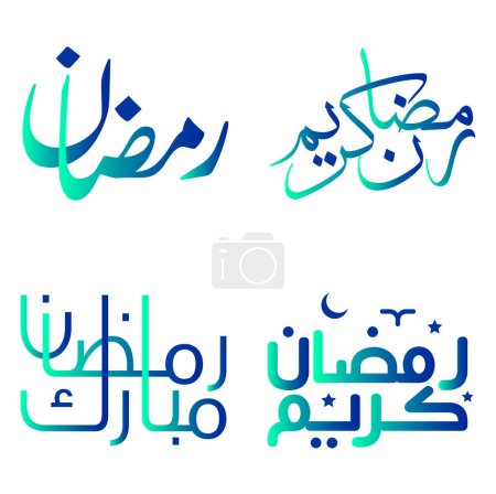 Illustration for Vector Illustration of Gradient Green and Blue Ramadan Kareem with Islamic Calligraphy. - Royalty Free Image