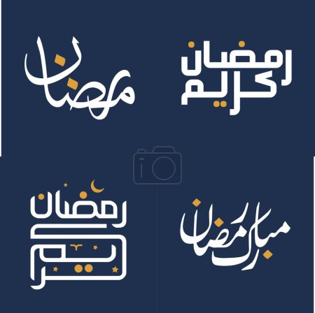 Téléchargez les illustrations : Illustration vectorielle de la calligraphie blanche et des éléments de design orange pour les salutations musulmanes. - en licence libre de droit