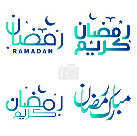 Ilustración de Ilustración vectorial de los deseos y saludos de Ramadán Kareem con caligrafía de gradiente verde y azul. - Imagen libre de derechos