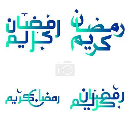 Ilustración de Tipografía árabe Vector Ilustración de Gradiente Verde y Azul Ramadán Kareem Saludos y Deseos. - Imagen libre de derechos