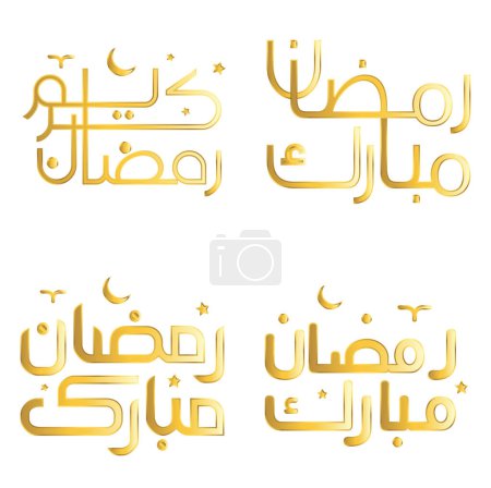 Ilustración de Ilustración vectorial de la caligrafía dorada del Ramadán Kareem con tipografía árabe para celebraciones musulmanas. - Imagen libre de derechos
