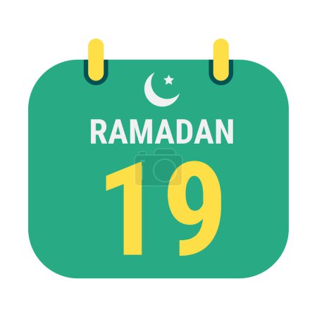 Illustration for 19th Ramadan Celebrate with White and Golden Crescent Moons. and English Ramadan Text. - Royalty Free Image