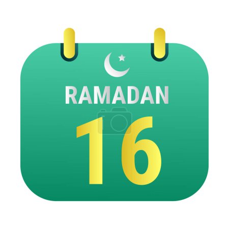 Illustration for 16th Ramadan Celebrate with White and Golden Crescent Moons. and English Ramadan Text. - Royalty Free Image