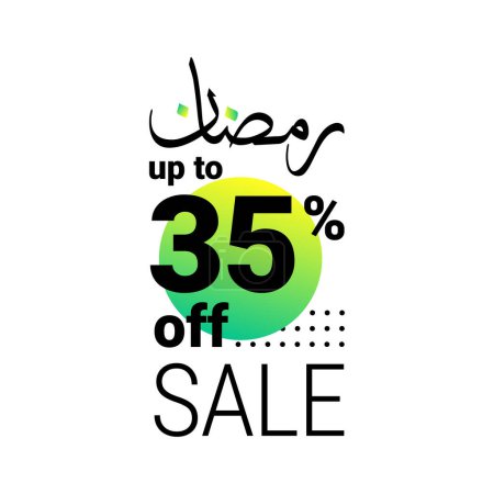 Ilustración de Ramadán Super Venta Obtener Hasta 35% De Descuento en Green Dotted banner de fondo - Imagen libre de derechos