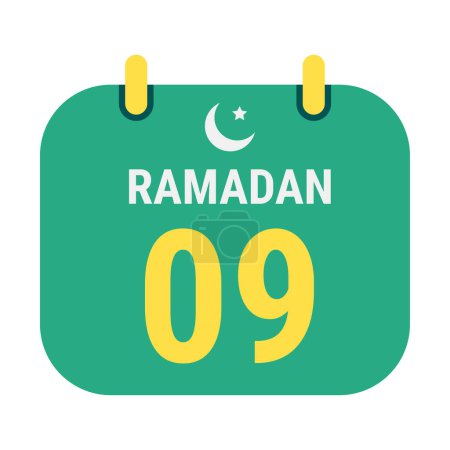 Illustration for 9th Ramadan Celebrate with White and Golden Crescent Moons. and English Ramadan Text. - Royalty Free Image