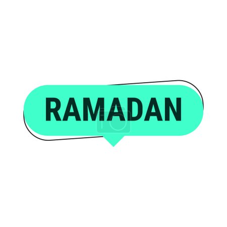 Illustration for Ramadan Kareem turquoise Vector Callout Banner with Moon and Arabic Typography - Royalty Free Image