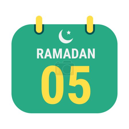Illustration for Countdown to 5th Ramadan Celebrate with White and Golden Crescent Moons. and English Ramadan Text. - Royalty Free Image