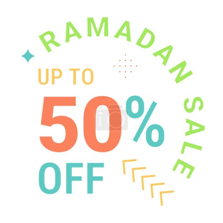 Téléchargez les illustrations : Offre à durée limitée Jusqu'à 50 % de réduction sur la vente Ramadan Calligraphie arabe sur bannière verte - en licence libre de droit