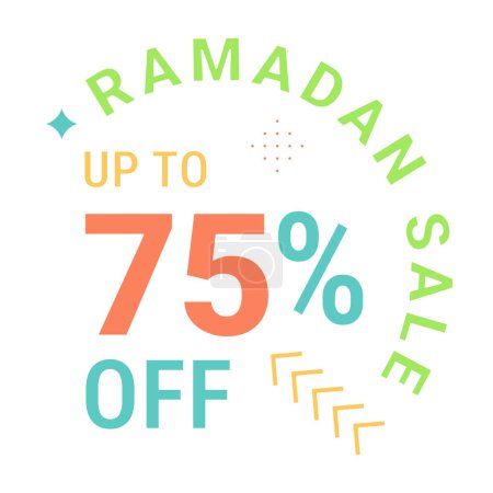 Ilustración de Descuentos de Ramadán Hasta 75% de descuento Banner Verde con Caligrafía Árabe y Luna - Imagen libre de derechos