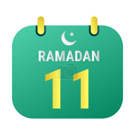 Illustration for 11th Ramadan Celebrate with White and Golden Crescent Moons. and English Ramadan Text. - Royalty Free Image