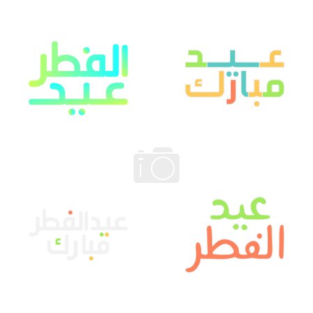 Ilustración de Set de vectores Eid Mubarak con caligrafía árabe islámica Tipografía - Imagen libre de derechos
