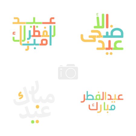 Ilustración de Conjunto de emblemas de Eid Mubarak con letras de estilo cepillo elegante - Imagen libre de derechos