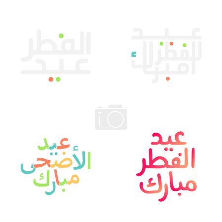 Ilustración de Elegante conjunto de vectores Eid Mubarak con escritura árabe tradicional - Imagen libre de derechos
