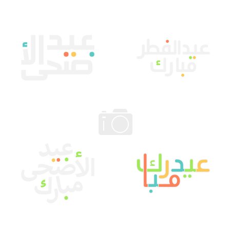Ilustración de Set de vectores celebratorios Eid Mubarak con caligrafía clásica - Imagen libre de derechos