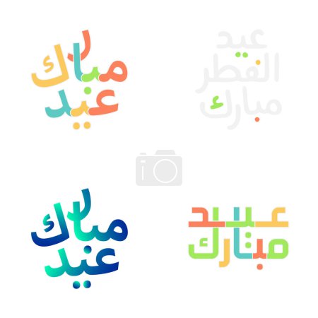 Ilustración de Set de tipografía Eid Mubarak con caligrafía árabe festiva - Imagen libre de derechos
