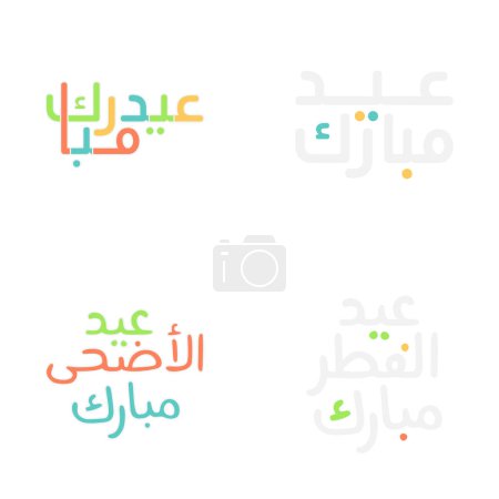 Illustration for Eid Mubarak Typography Set with Festive Arabic Calligraphy - Royalty Free Image
